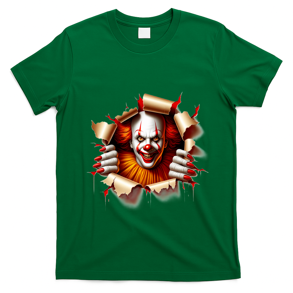 Creepy Halloween Peeking Through Clown T-Shirt - Irish Green