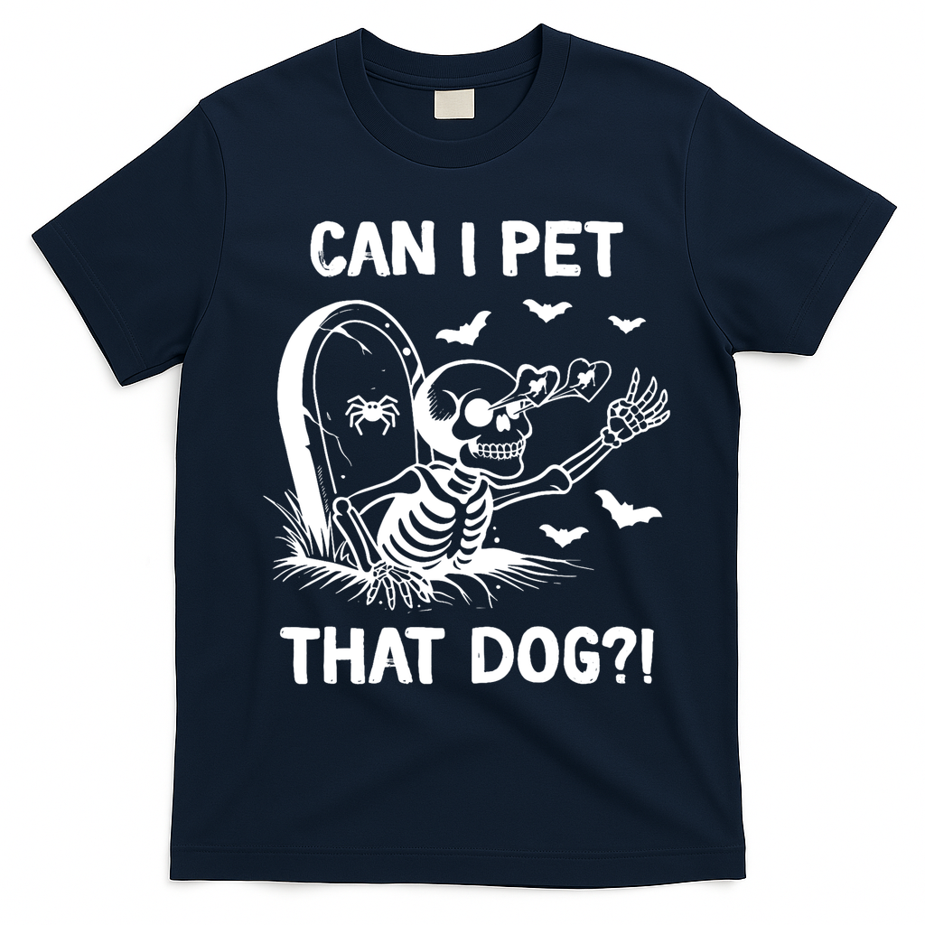 Can I Pet That Dog Halloween Skeleton T-Shirt - Navy Blue