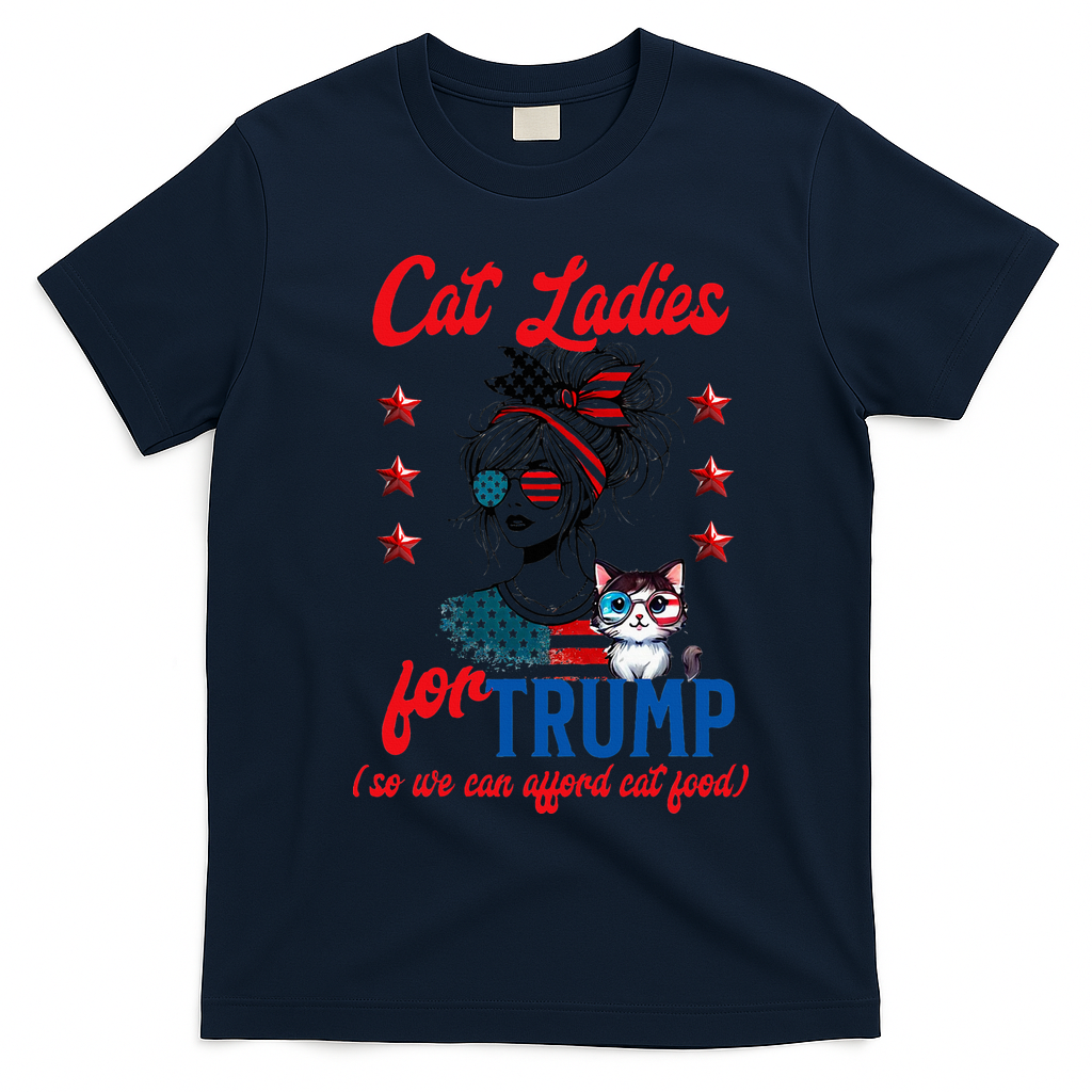 Cat Lady For Trump Funny Political T-Shirt - Navy Blue