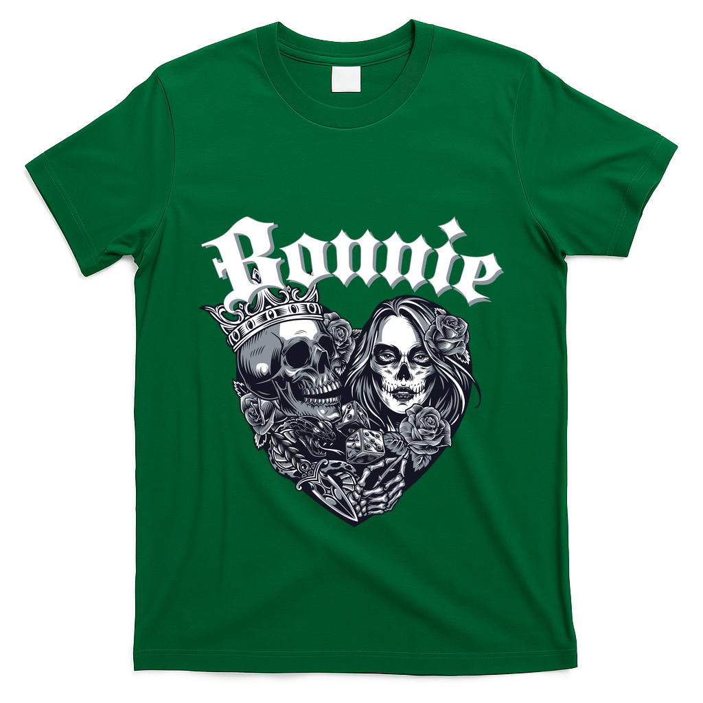 Couple Matching Bonnie & Clyde Chicano Style Heart Tattoo Outfit For Couples T-Shirt