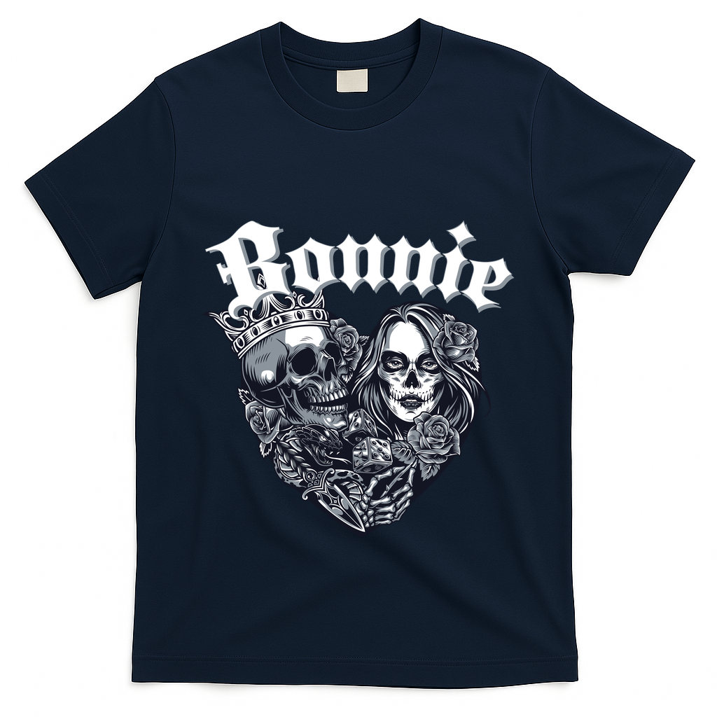 Couple Matching Bonnie & Clyde Chicano Style Heart Tattoo Outfit For Couples T-Shirt