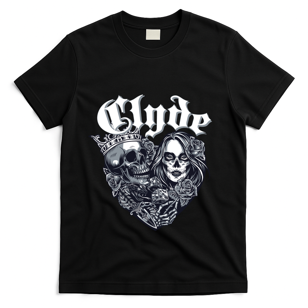 Couple Matching Bonnie & Clyde Chicano Style Heart Tattoo Outfit For Couples T-Shirt