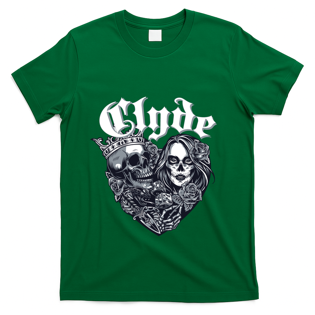 Couple Matching Bonnie & Clyde Chicano Style Heart Tattoo Outfit For Couples T-Shirt