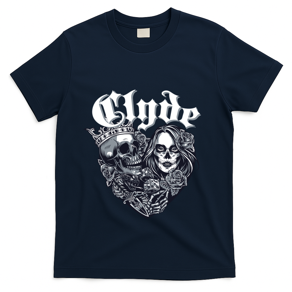 Couple Matching Bonnie & Clyde Chicano Style Heart Tattoo Outfit For Couples T-Shirt