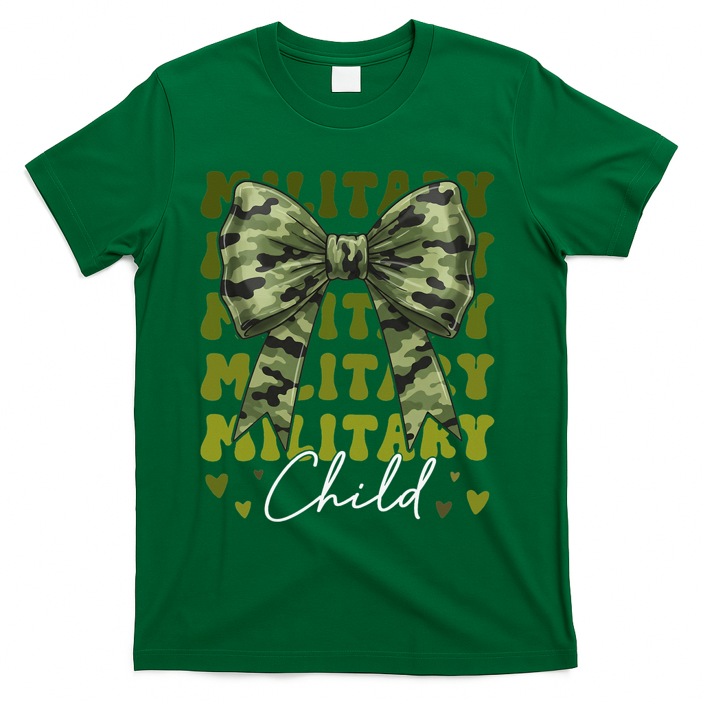 Camouflage Military Child Coquette Bow Camo T-Shirt - Green