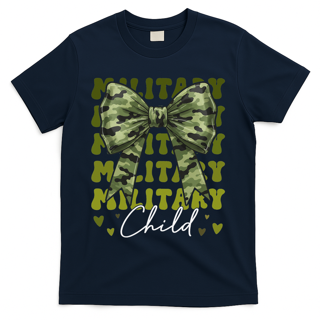 Camouflage Military Child Coquette Bow Camo T-Shirt - Navy