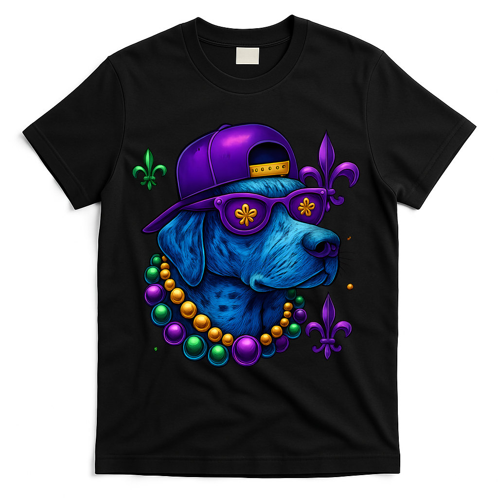 Cool Mardi Gras Purple Spade Dog T-Shirt - Black