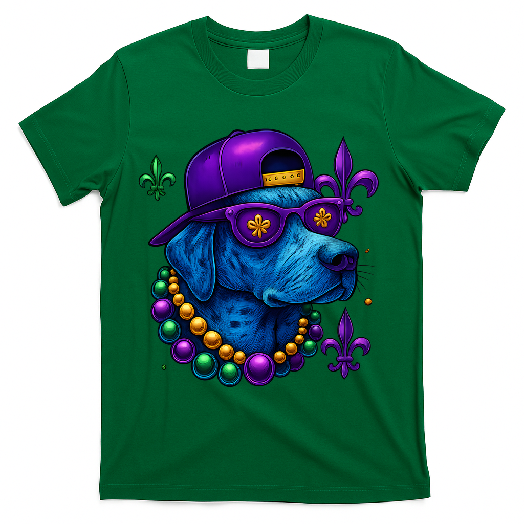Cool Mardi Gras Purple Spade Dog T-Shirt - Green