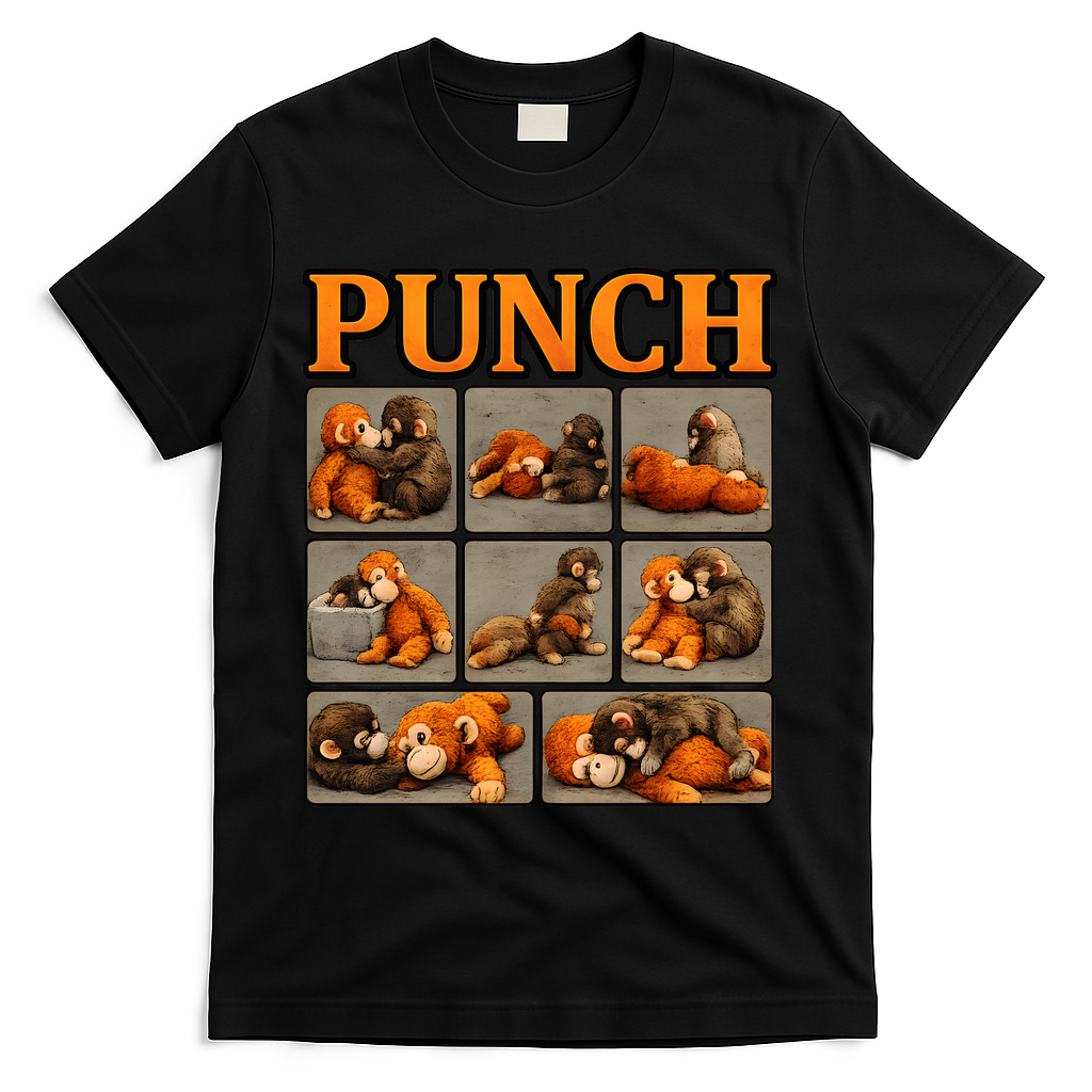 Cute Monkey Punch Funny T-Shirt - Black