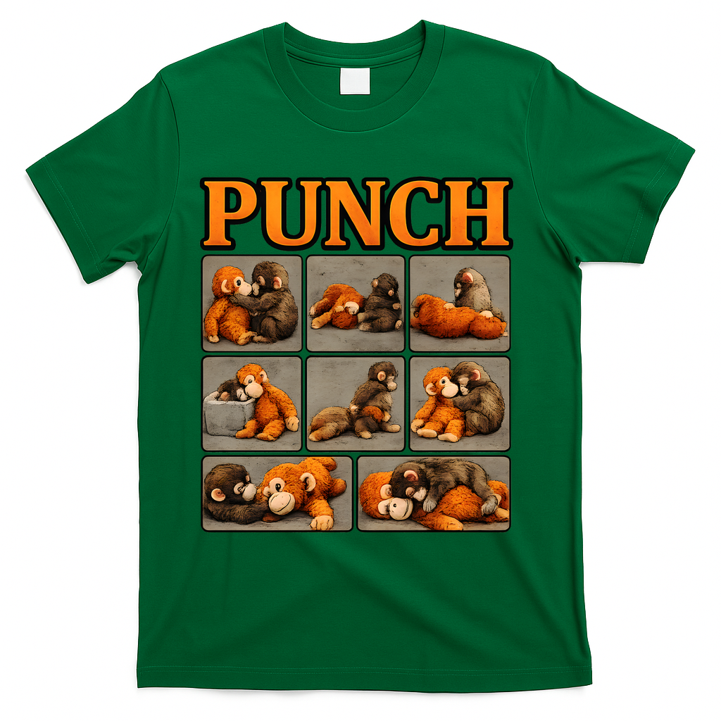 Cute Monkey Punch Funny T-Shirt - Green