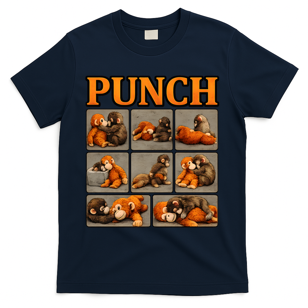 Cute Monkey Punch Funny T-Shirt - Navy