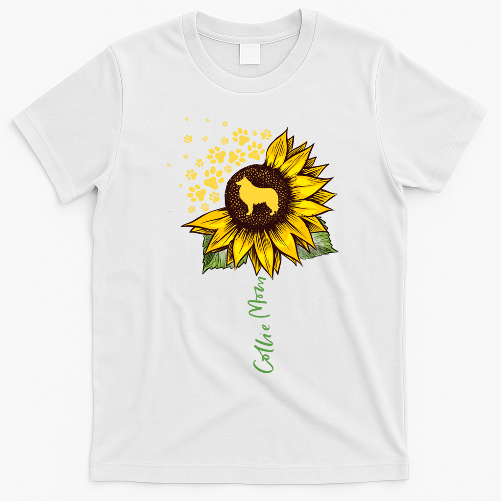 Collie Mom Sunflower Rough Collie Funny Gift Dog Mom Mama Gift T-Shirt - White