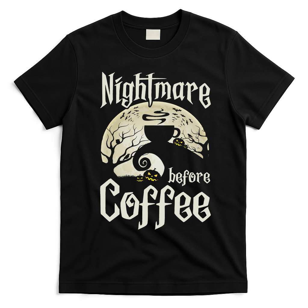Cute Nightmare Before Coffee Halloween Funny Mug Gift T-Shirt - Black