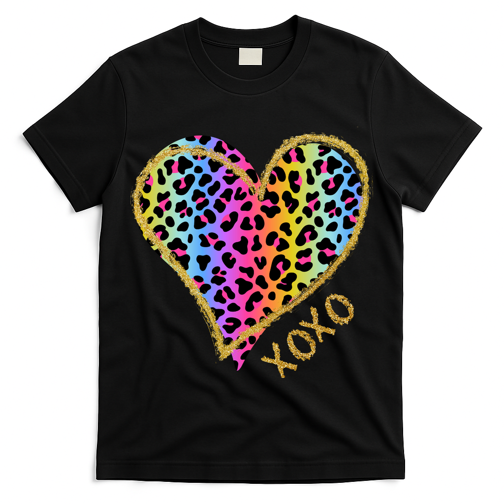 Colorful Neon Cheetah Print Heart Xoxo T-Shirt