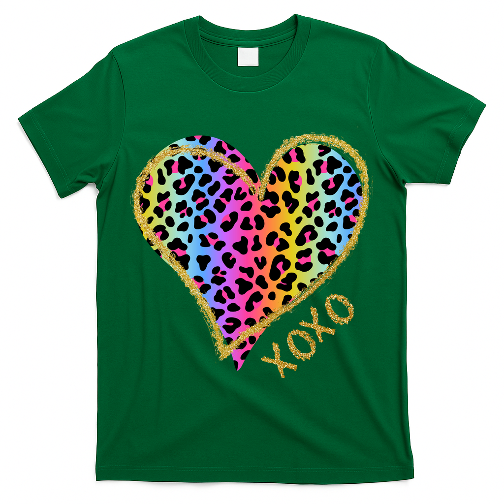 Colorful Neon Cheetah Print Heart Xoxo T-Shirt