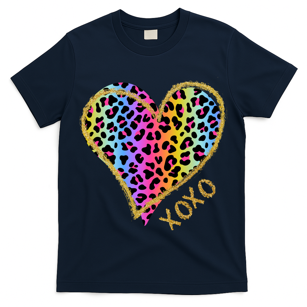 Colorful Neon Cheetah Print Heart Xoxo T-Shirt