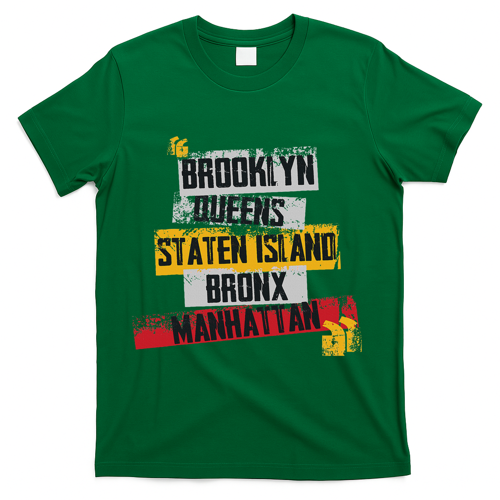 Cool New York City 5 Boroughs, New York City Illustration T-Shirt - Green