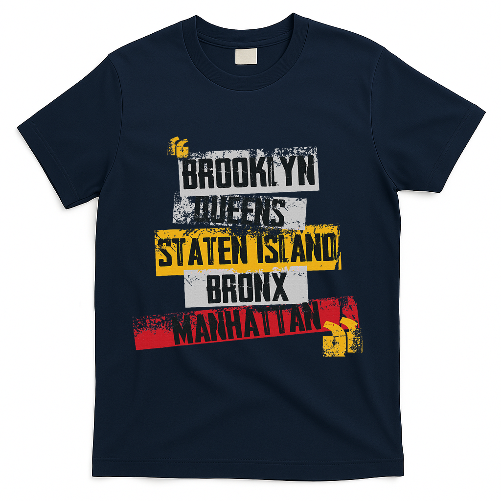 Cool New York City 5 Boroughs, New York City Illustration T-Shirt - Navy