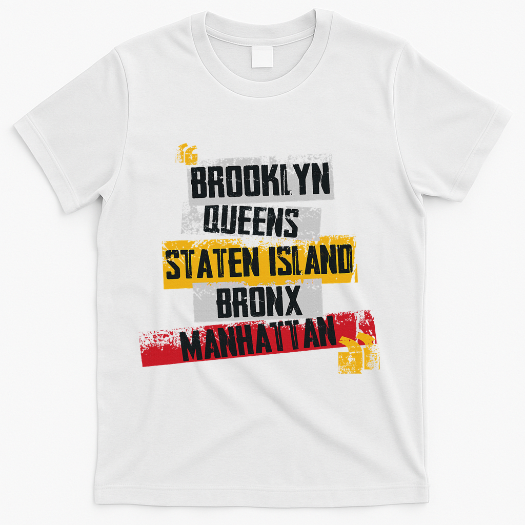 Cool New York City 5 Boroughs, New York City Illustration T-Shirt - White