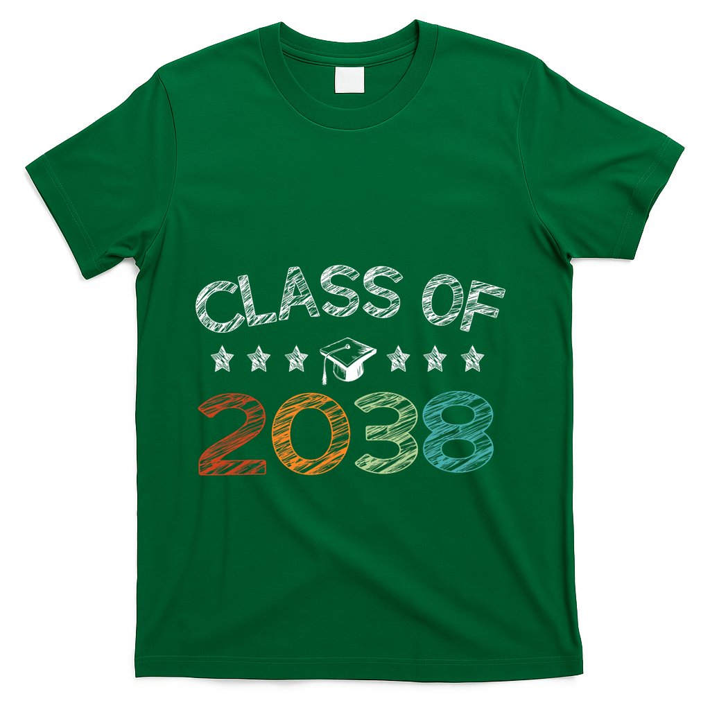 Class Of 2038 Grow With Me First Day School T-Shirt - Green
