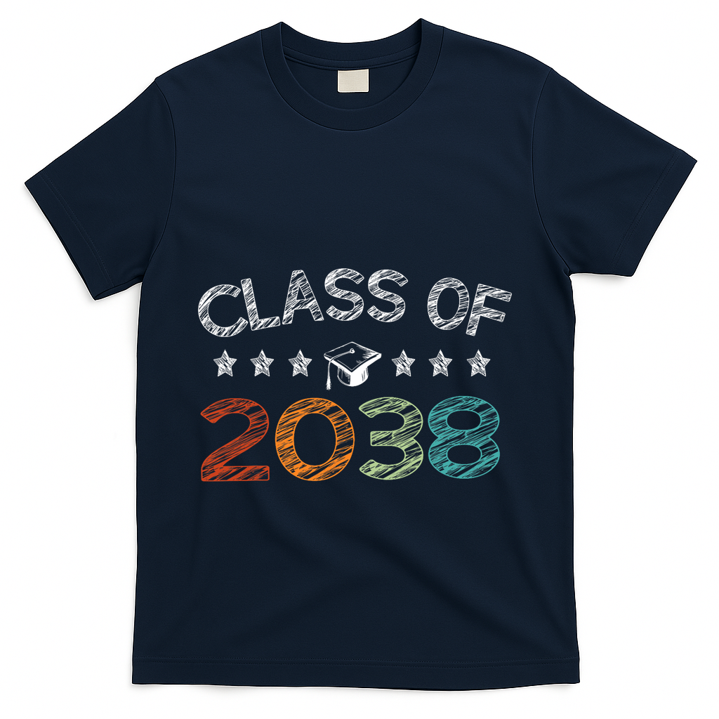 Class Of 2038 Grow With Me First Day School T-Shirt - Navy