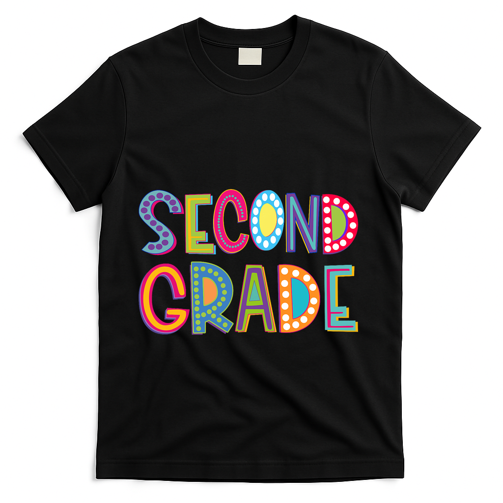 Cute Polka Dot Second Grade 2nd Grade School Teacher T-Shirt - Black