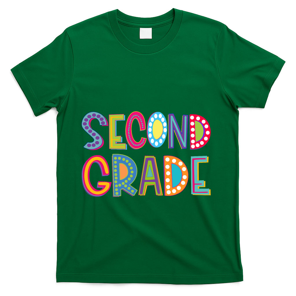 Cute Polka Dot Second Grade 2nd Grade School Teacher T-Shirt - Green