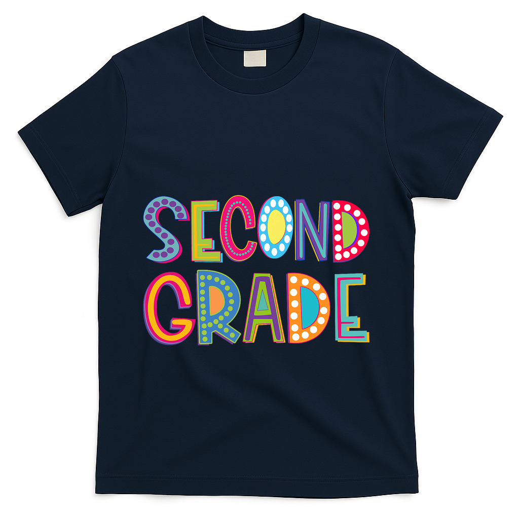 Cute Polka Dot Second Grade 2nd Grade School Teacher T-Shirt - Navy