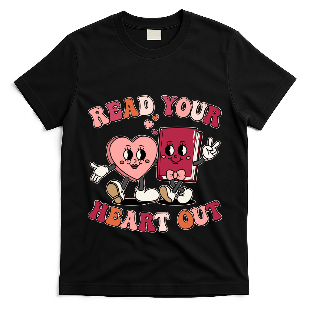 Cute Retro Valentine Read Your Heart Out Book Lover Reading Fan T-Shirt