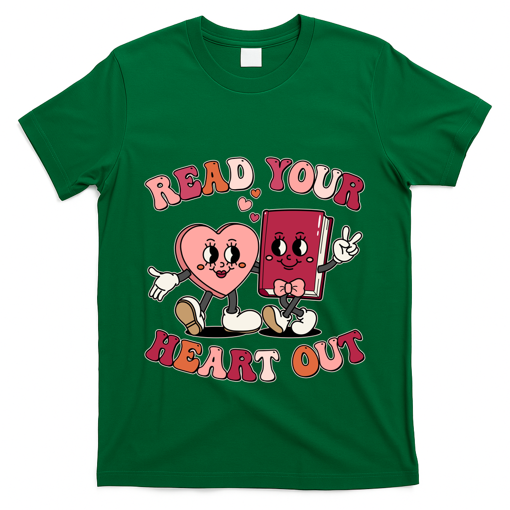 Cute Retro Valentine Read Your Heart Out Book Lover Reading Fan T-Shirt