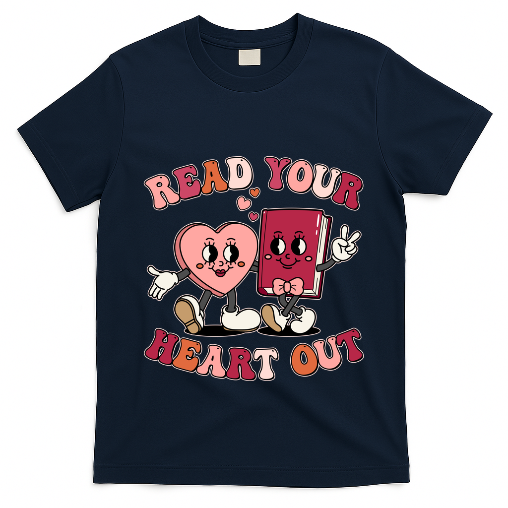Cute Retro Valentine Read Your Heart Out Book Lover Reading Fan T-Shirt