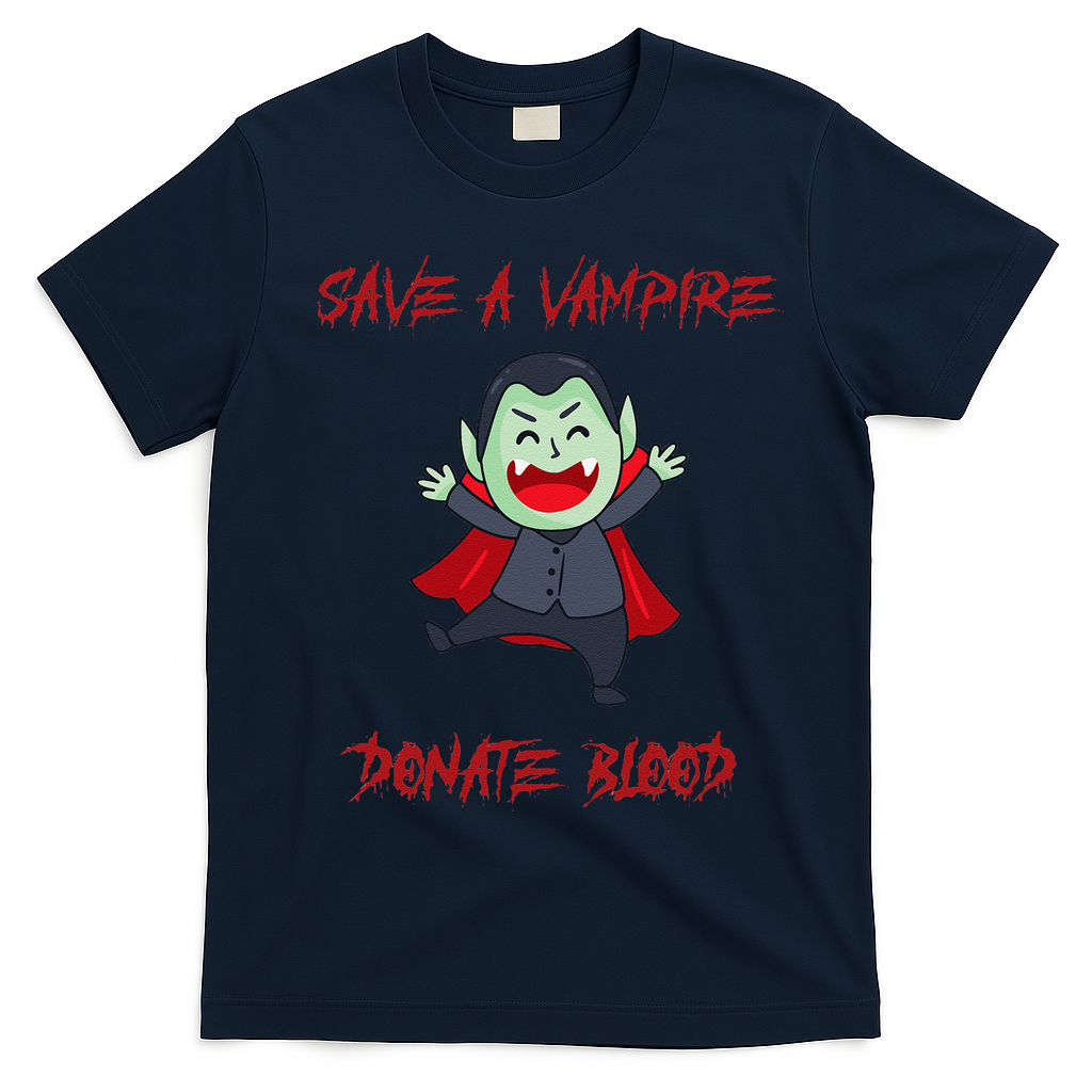 Cute Save A Vampire Donate Blood Vampire Halloween T-Shirt - Navy Blue