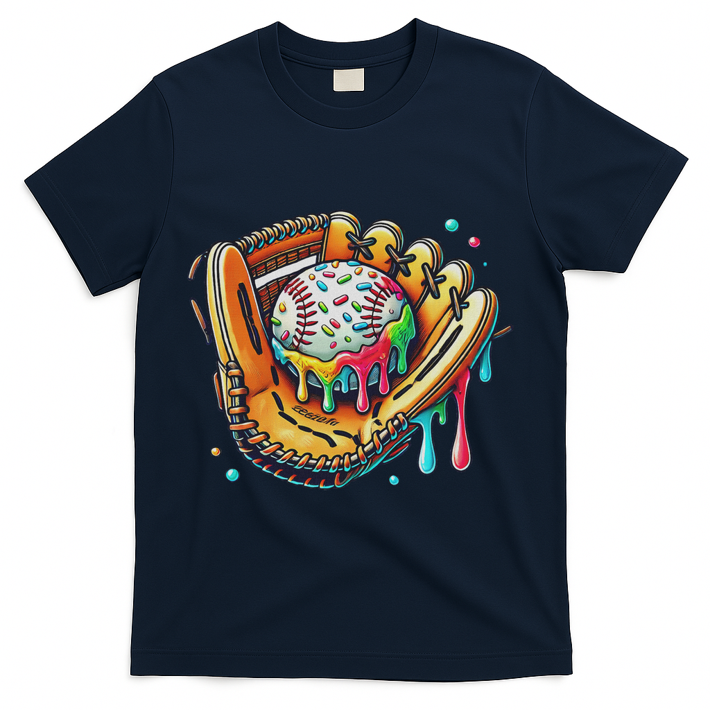 Cool Sport Baseball Glove Drip With Sprinkles Drip T-Shirt - Navy