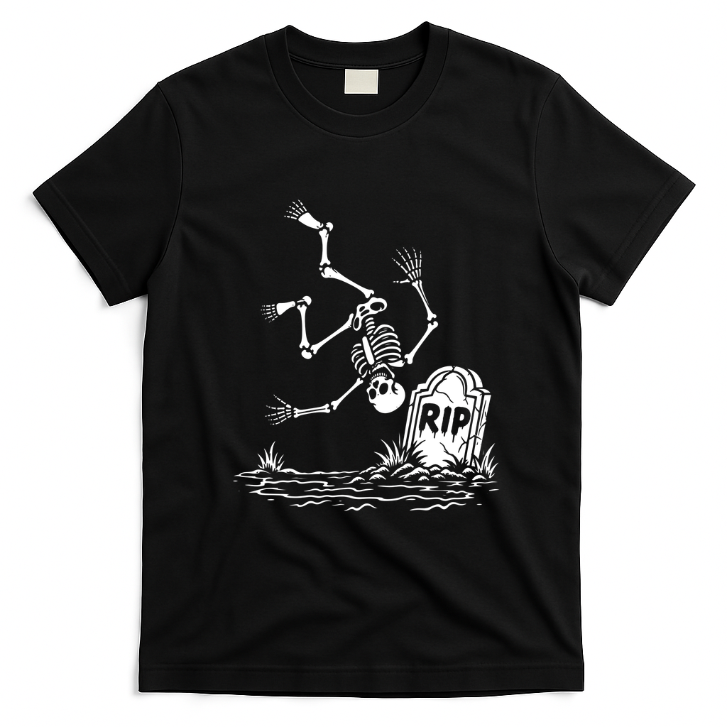 Creepy Skeleton Jumping In Grave RIP Halloween T-Shirt - Black
