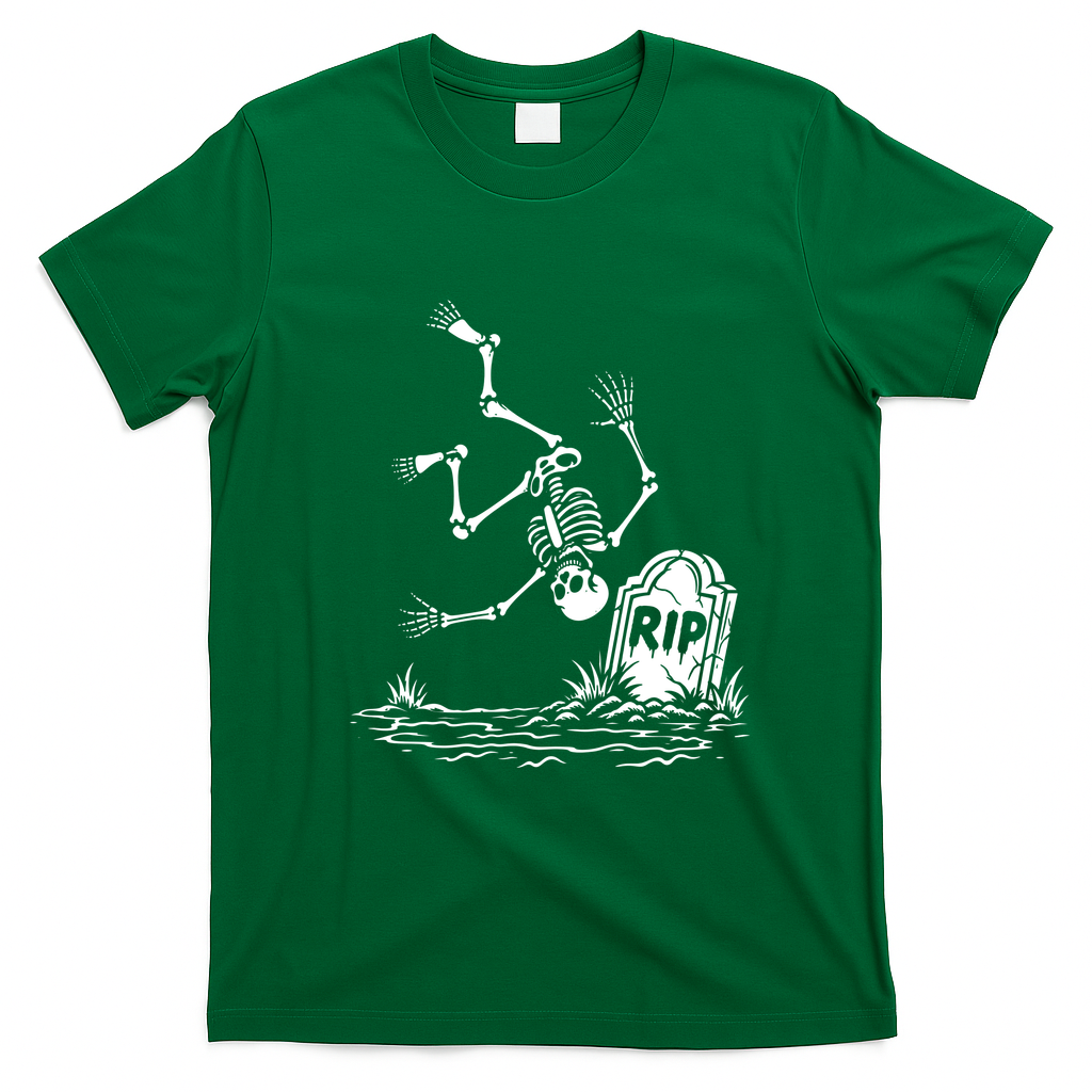 Creepy Skeleton Jumping In Grave RIP Halloween T-Shirt - Irish Green