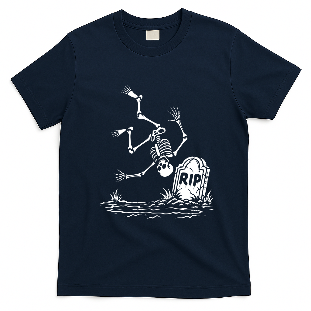 Creepy Skeleton Jumping In Grave RIP Halloween T-Shirt - Navy Blue