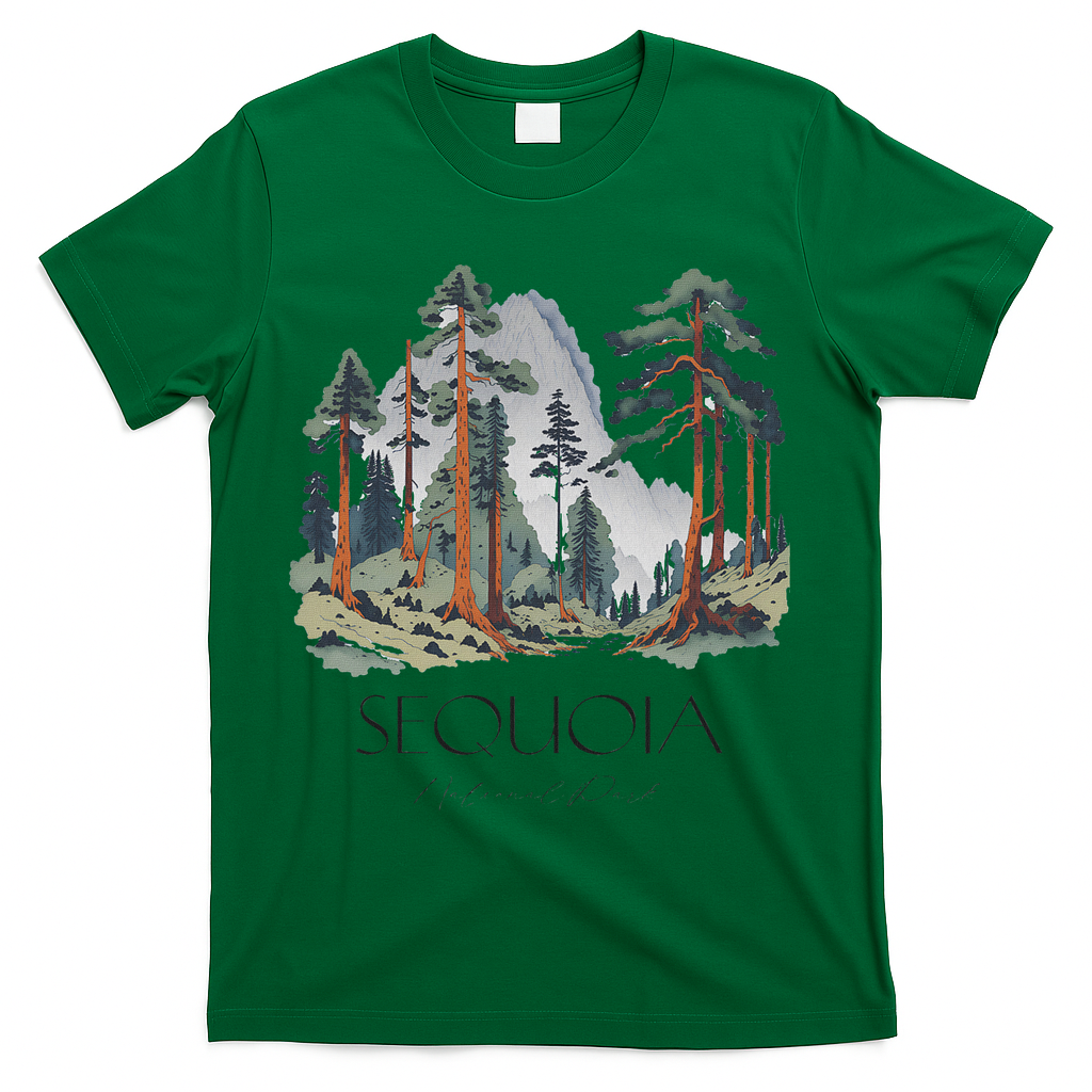 Cool Sequoia National Park Hiking Watercolor T-Shirt - Green
