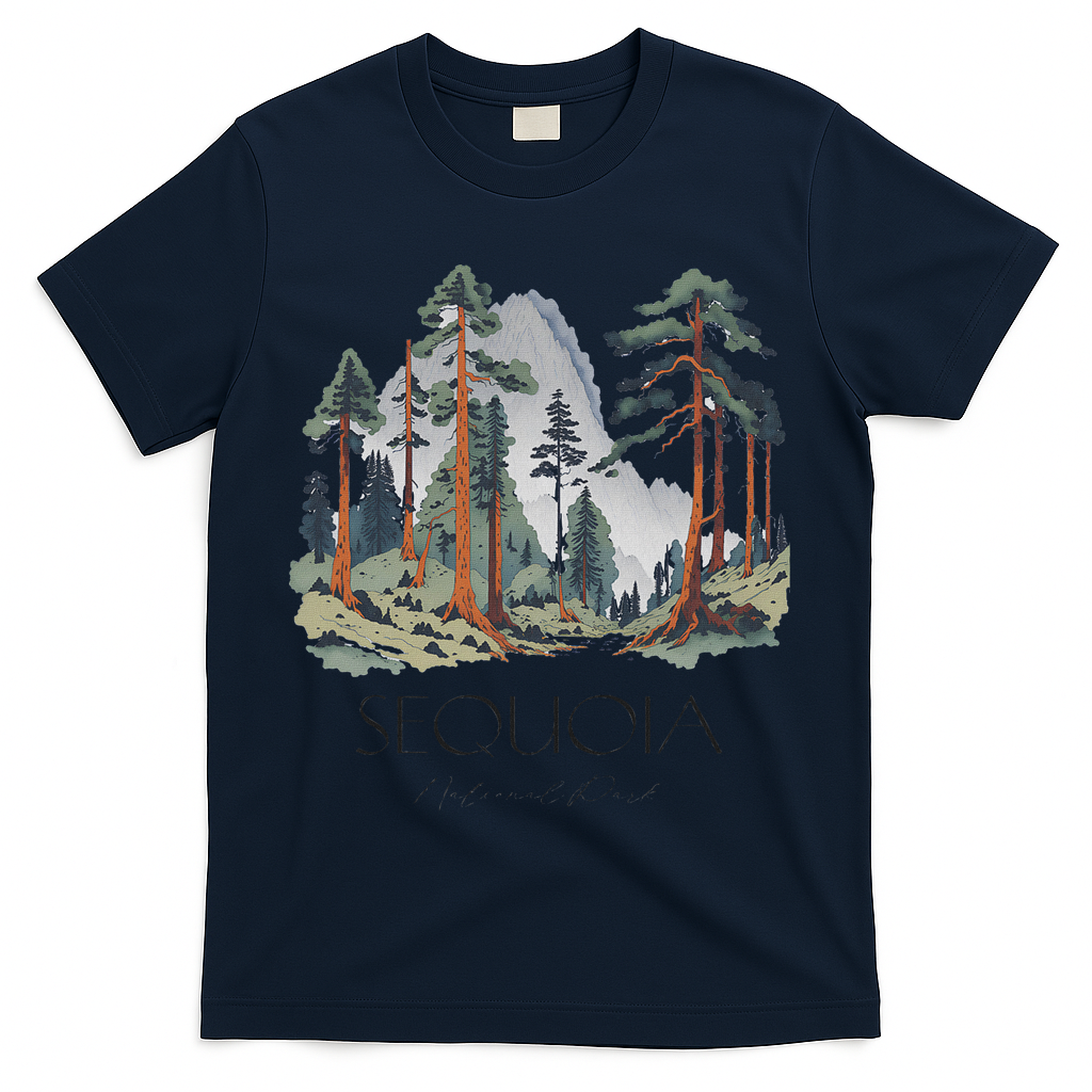 Cool Sequoia National Park Hiking Watercolor T-Shirt - Navy