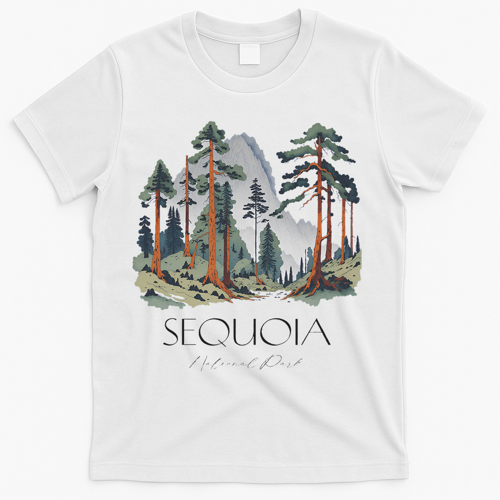 Cool Sequoia National Park Hiking Watercolor T-Shirt - White