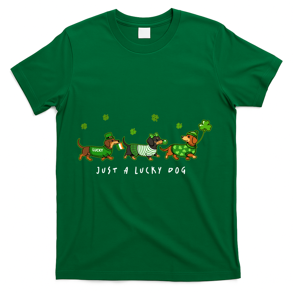 Cute St Patrick's Day Just A Lucky Dog Dachshunds T-Shirt - Green