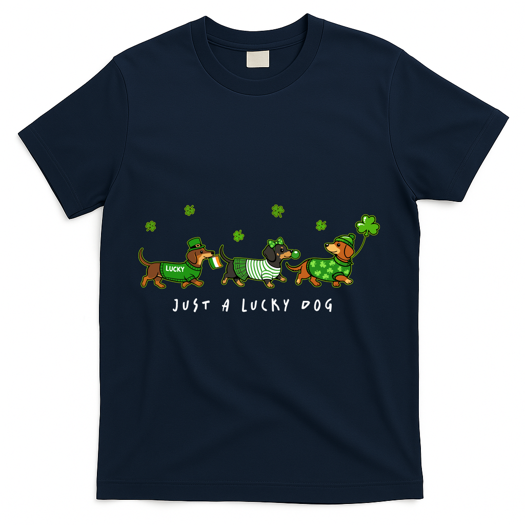 Cute St Patrick's Day Just A Lucky Dog Dachshunds T-Shirt - Navy