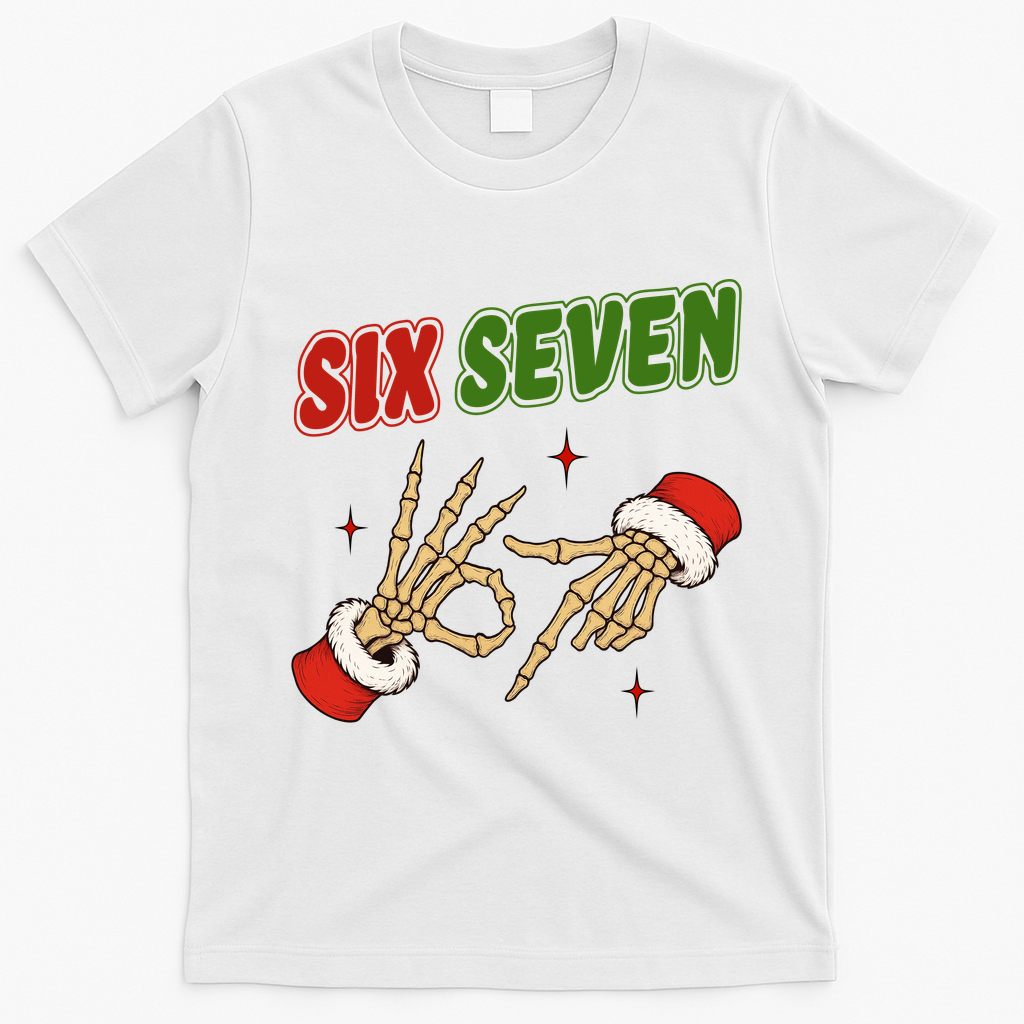 Christmas Six Seven Skeleton Santa 67 Funny X-Mas T-Shirt - White