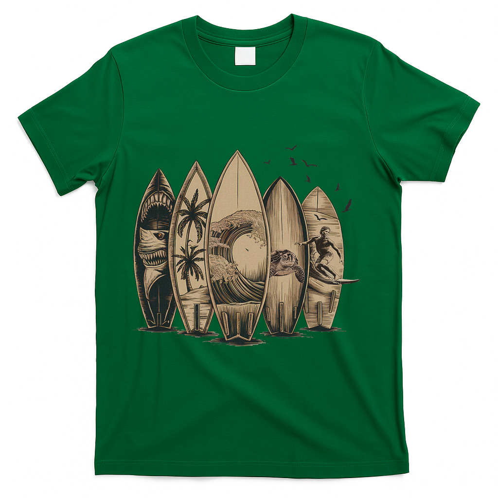 Cool Surfing Tropical Surfboards Vintage Surfboarder Surfer T-Shirt - Green