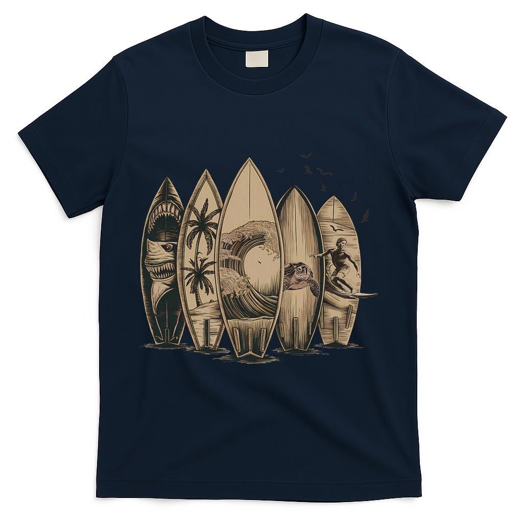 Cool Surfing Tropical Surfboards Vintage Surfboarder Surfer T-Shirt - Navy
