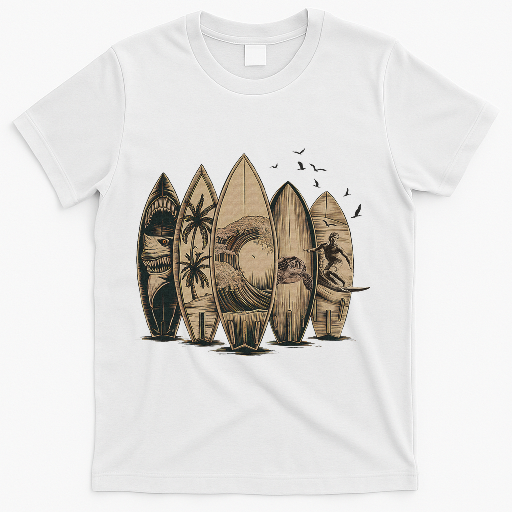 Cool Surfing Tropical Surfboards Vintage Surfboarder Surfer T-Shirt - White