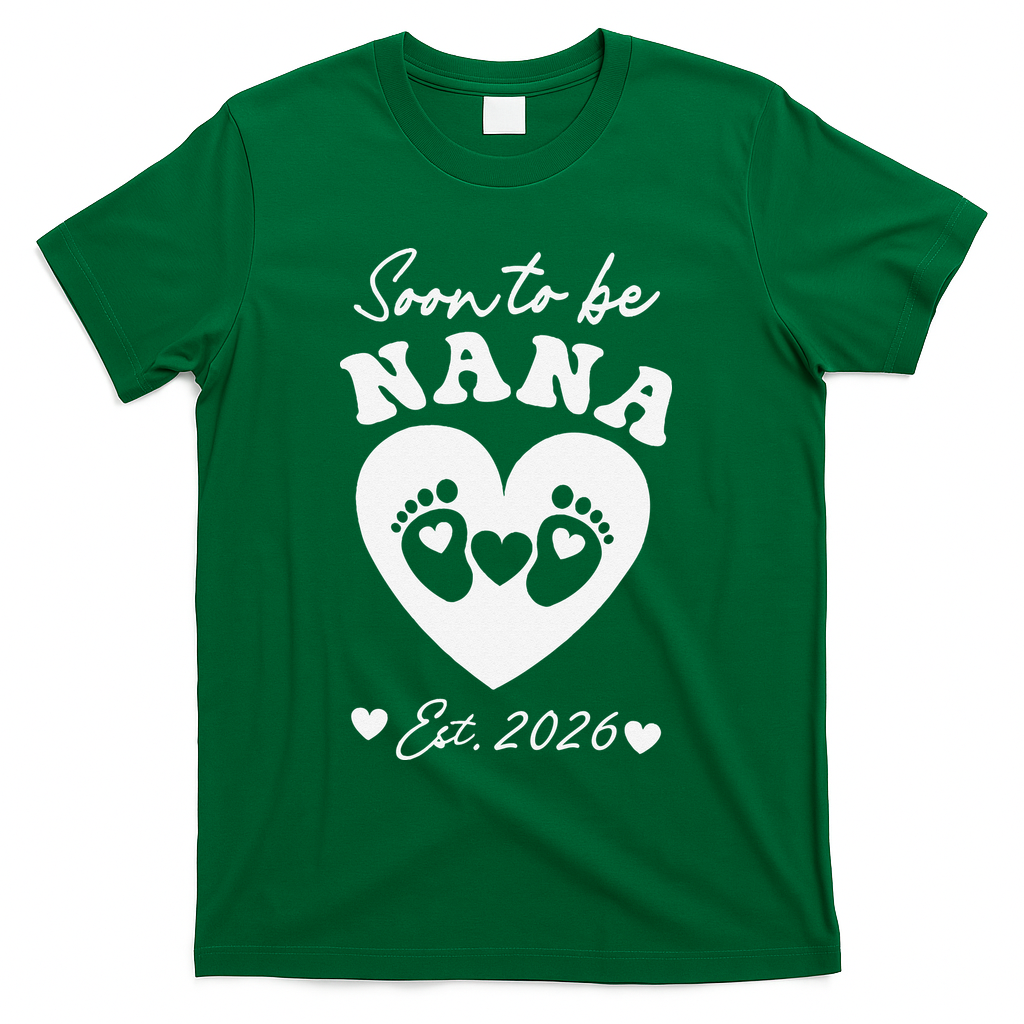 Cute Soon To Be Nana EST 2026 Baby Feet Heart T-Shirt - Green