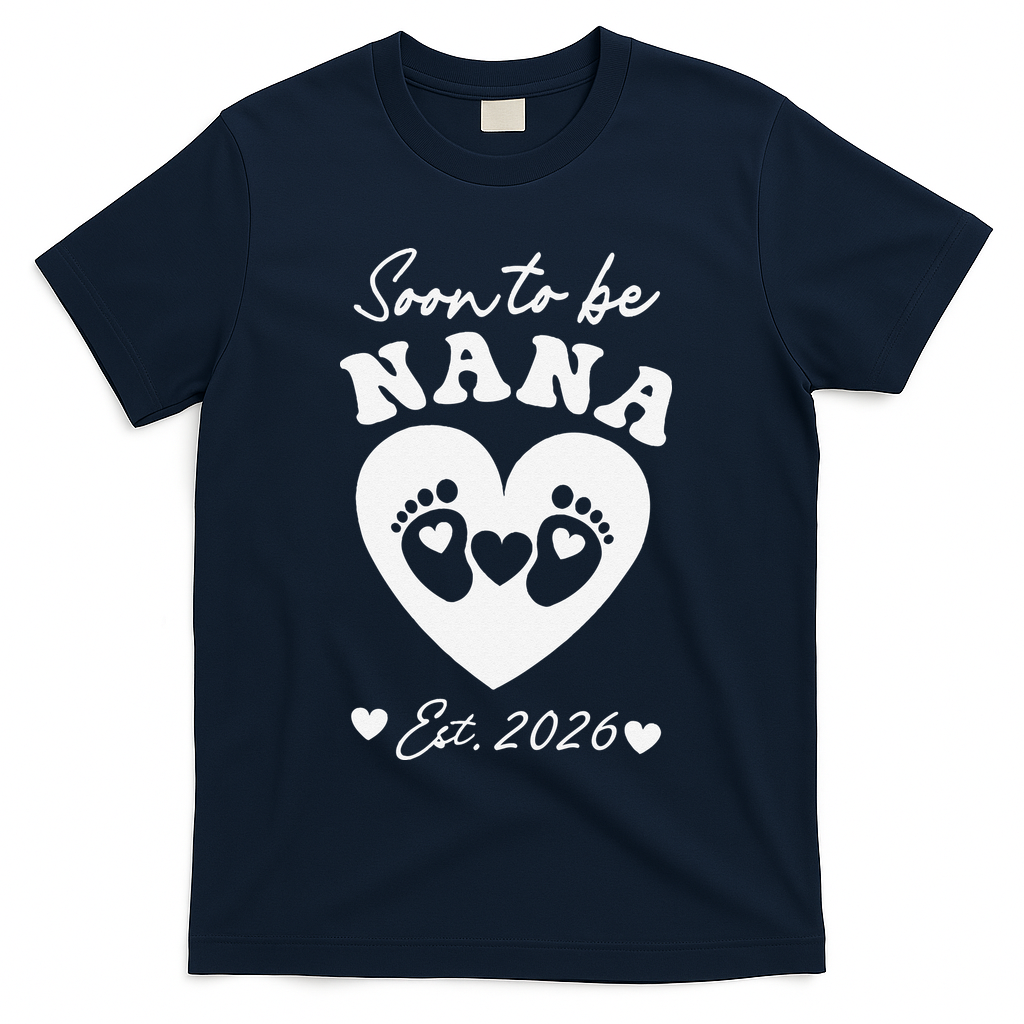 Cute Soon To Be Nana EST 2026 Baby Feet Heart T-Shirt - Navy