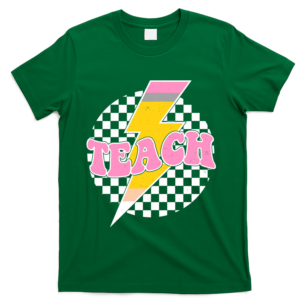 Checkered Teach Back To School Teacher T-Shirt - Green