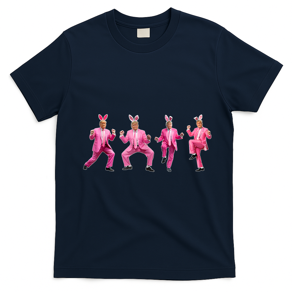 Cute Trump Dance Easter Day Bunny Funny Trump Easter Day T-Shirt - Navy Blue