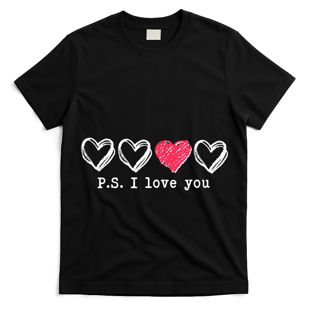 Cute Valentines Day P.S. I Love You Hearts T-Shirt